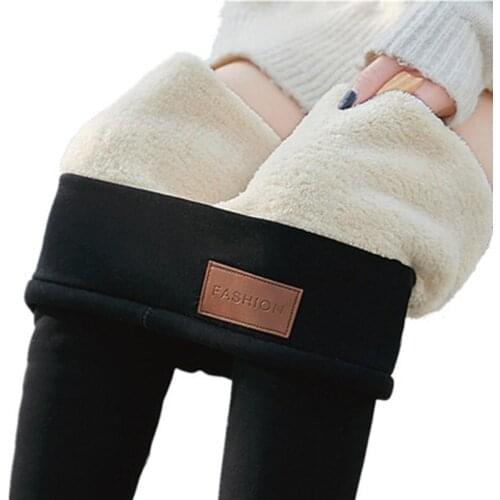 Black Warm Pants Winter Skinny Plus Thick Plus Velvet Wool Fleece Girls Leggings Lambskin Cashmere Pants For Women leggings Slim