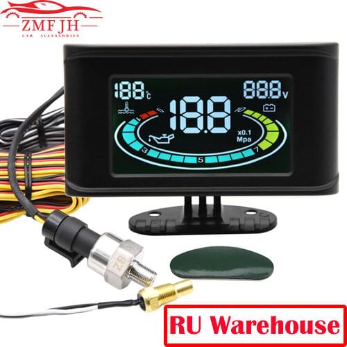 LCD 3 in 1 Digital Truck Car Oil Pressure Gauge Voltmeter Voltage Gauge Water Temperature Gauge + Sensor For 12V/24V Car Truck