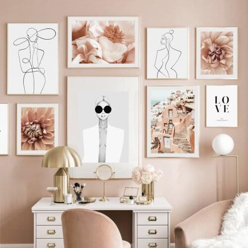 Flower Fashion Lady Abstract Line Quote Nordic Poster Wall Art Print Canvas Painting Gallery Wall Pictures For Living Room Decor