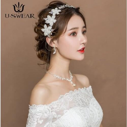 Elegant Handmade Flower Hairband Earring Set Wedding Bridal Headdress Beauty Hair Jewelry Headpiece Bridal Hair Accessories