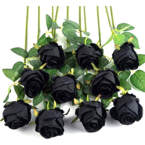 Artificial Silk Rose Flower Bouquet Lifelike Fake Black Rose Hydrangea Flower Single Branch Halloween Party Simulation Flowers