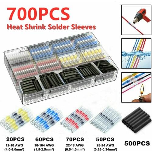 700Pcs Insulated Heat Shrink Electrical Wire Connectors Solder Sleeves Waterproof Fast Butt Terminals Heat Shrink Tube