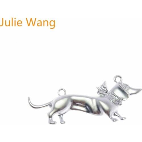 Julie Wang 4PCS Zinc Alloy Matte Dog Dachshund Charms Silver Color For Neckalce Pendant Findings DIY Jewelry Making Accessory