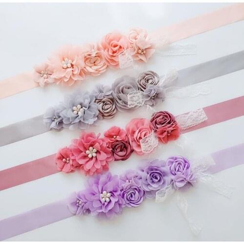 Creative New Silk Ribbon Flower Bride Belts Woman Sash Belts Chiffon Flower Lace Bowknot Fashion Wedding Accessories Long Dress