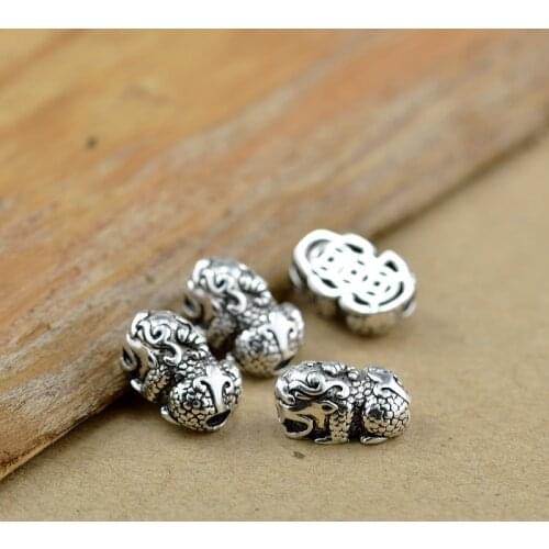Small 100% 925 Silver Pixiu Beads Pure Silver Fengshui Pixiu Bead Wealth Pixiu Symbol Beads Good Luck DIY Jewelry Accessories