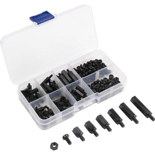 180Pcs Nylon Standoff Kit Male to Female M3 Length 6-20m black Nylon Standoff Spacer kit