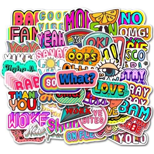 50 Pieces English Words Sticker Surprise Short Sentence Laptop Skateboards Luggage Decals For Computer Graffiti Stickers