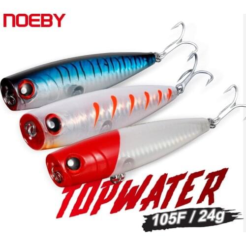 NOEBY 3Pcs Set of Popper Fishing Lures 105mm 24g Topwater Wobblers Artificial Hard Bait Accessories for Winter Sea Fishing Lure