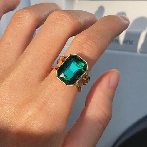 New Popular 4 Colors Square Natural Crystal Gemstones Ring For Women Open Adjustable Size Luxury Party Rings