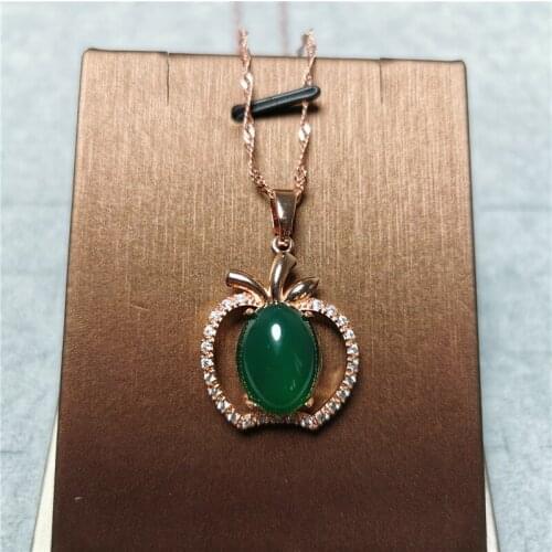Natural Chinese Green Jade Emerald Apple Pendants Necklace Silver 925 Chain Long Statement Necklace Women Rose Gold Jewelry Gift