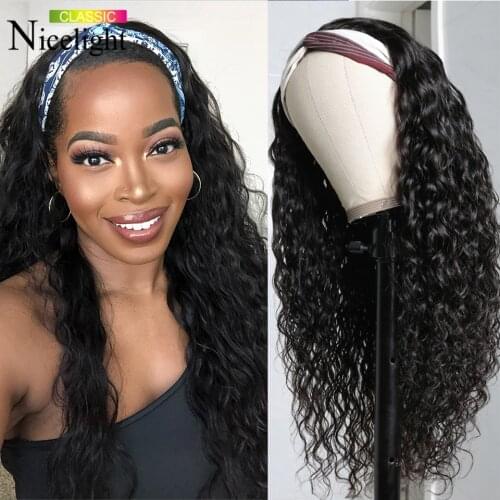 Nicelight Glueless Headband Deep Wave Human Hair Wig Fit All Size Head Malaysian Remy For Black Women Curly Hair Headband Wig