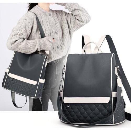 Simple Womens Backpack Waterproof Oxford Student School Bag Anti-Theft Back Zipper Pocket Large Capacity Leisure Travel