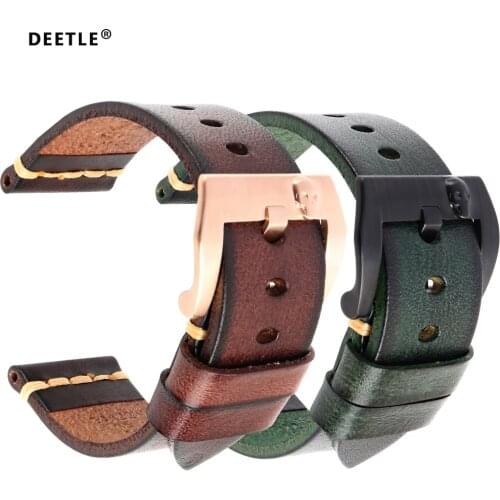 DEETLE Handmade Italian Leather Watch Band 18mm 19mm 20mm 21mm 22mm 24mm Vintage Watch Strap For Panerai Omega IWC Watchband