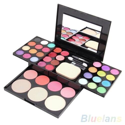 Blusher Lip Gloss Shimmer Eyeshadow Palette Makeup Kit Brush Mirror Cosmetic Set 8W73