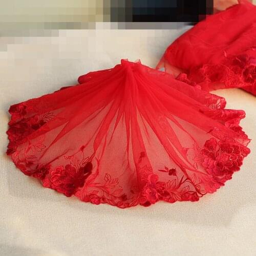 Free shipping 2yards/lot 21cm wide Embroidered Tulle Lace trim mesh lace trim~ red~beautiful