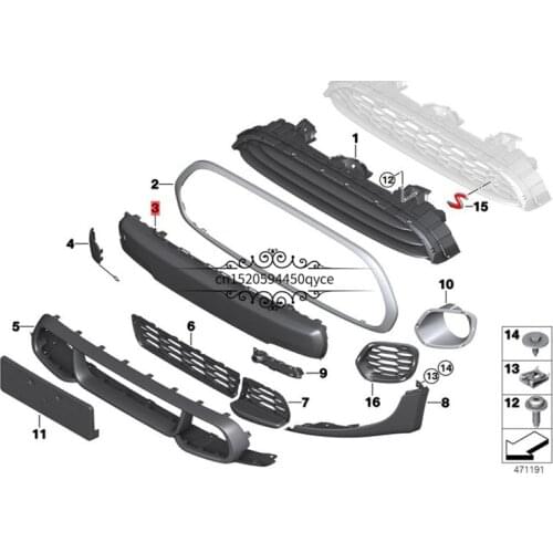 Car front bumper wind net F56 B45 B46 B46 B48 SDF55bm wco ope rmi niB45 Middle grille ventilation net mesh panel