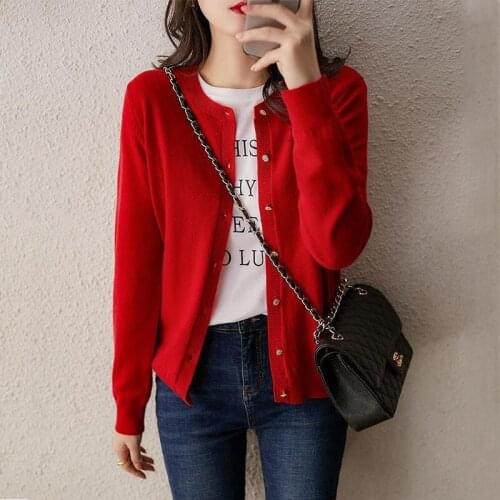 Knitted cardigan womens 2021 spring and autumn new style foreign long-sleeved sweater jacket all-match single-breasted top