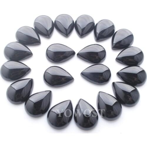 YOWOST Free Shipping Natural Black Agates Gem Stone Teardrop Cabochon CAB No Hole Jewelry 13x18x6MM 20pcs/lot QU3045