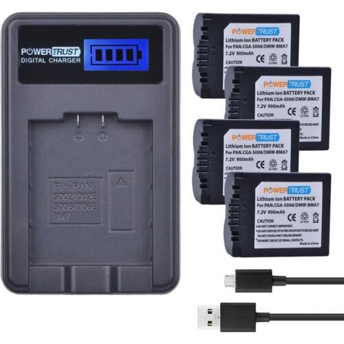 4Pcs CGA-S006 CGR-S006E S006A DMW-BMA7 Lithium Battery +LCD USB Charger for Panasonic Lumix DMC FZ7 FZ8 FZ18 FZ28 FZ30 FZ35