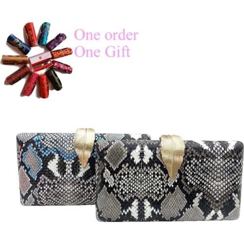Trendy Leaf Clasp Lock Metal Box Evening Purse Python Skin Clutch Bags Chain Crossbody Bag Handbags Woman 2021 Party