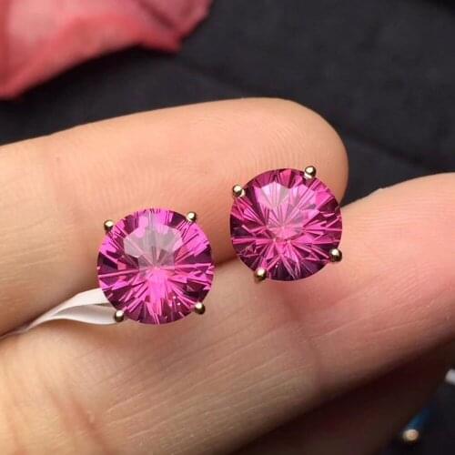 Fine Jewelry Real Pure 18 K Rose Gold Jewelry AU750 100% Natural Pink Topaz Gemstones Stud Earrings for Women Fine Earrings