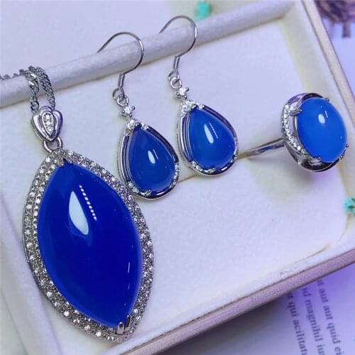 Jadery Natural Blue Red Jade Jewelry Sets For Women 925 Sterling Silver Necklace/Earrings/Ring Ethnic Jewelry bijoux femme 2019