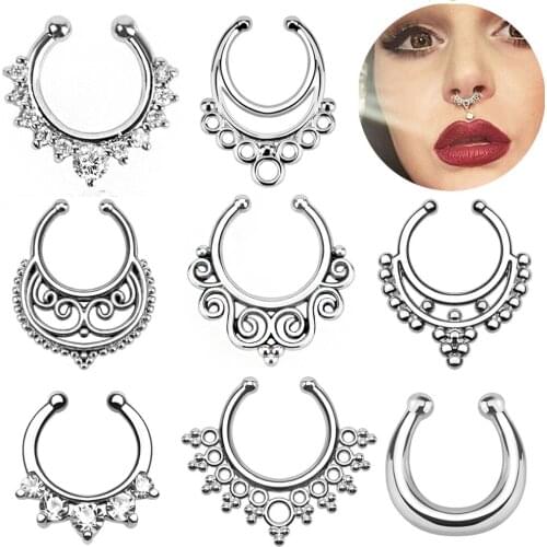 1PC 16G Nostril Piercings CZ Crystal Helix Piercing Nose Stud Oreja Clicker Segment Nose Hoop Rings Piercing Jewelry For Women