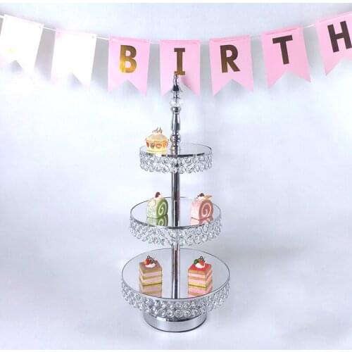 2020 NEW silver 3TIER /2TIER Crystal beads cake stand set gold plated mirror surface dessert stand