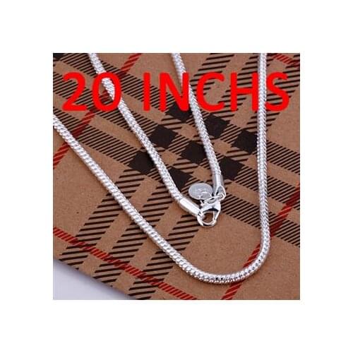 50cm Men necklace jewelry 20'' 3mm S925 stamped Silver color plated long necklace snake chains n192 gift pouches free
