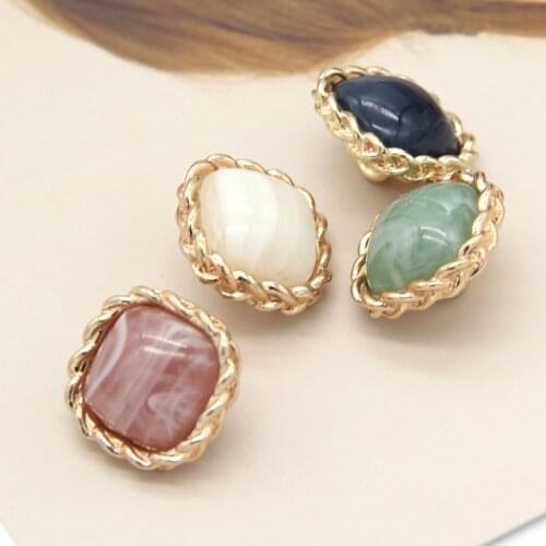 6pcs Square Gold Metal Women Coat Sewing Buttons For Clothes Vintage Jacket Sweaters Dress Decorations Accessories Wholesale