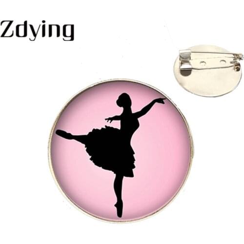 Zdying Ballerina Girl Brooch Glass Cabochon Badge Ballet Dancer Black Silhouette Jewelry For Clothing Bags Accessories A033