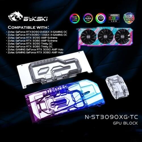 Bykski N-ST3090XG-TC,Dual Active GPU Backplate Block for Zotac RTX 3080 3090 Gaming OC,Graphics Memory VRAM Radiator Heatsink