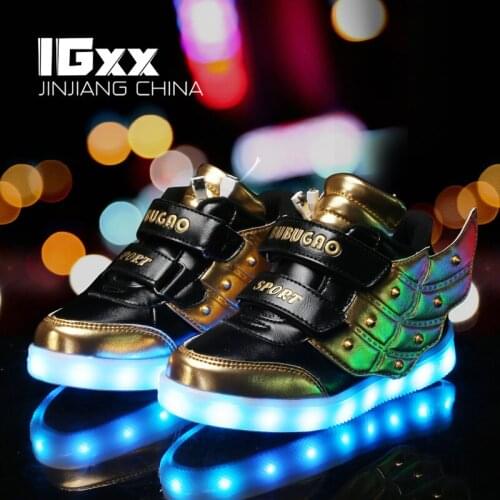 IGxx LED Kids Lighted Shoes LED For Kids Hook&Loop USB Charging Glowing LED Girls Shoes Child Luminous LED Sneaker Kids Toddler