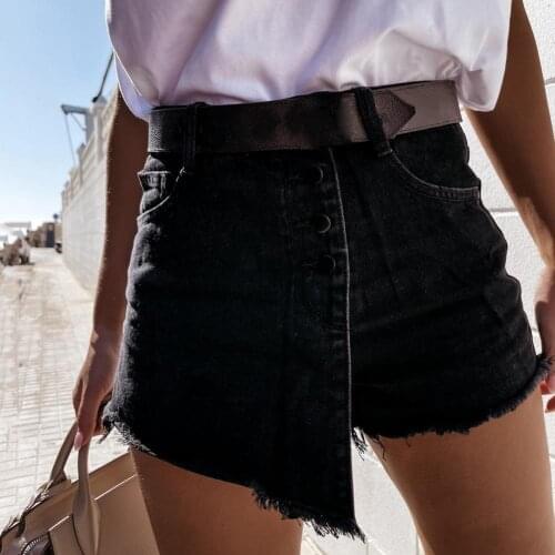 40% Dropshipping!!Mid Waist Women Shorts Solid Color All-matched Multi Breasted Fake Skirt Denim Shorts Bottoms