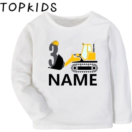 Customized Name Birthday T shirt Cartoon Car Excavator Birthday Number Boys Clothes Baby Girls Tops Kids Funny T-shirt,LKP2467
