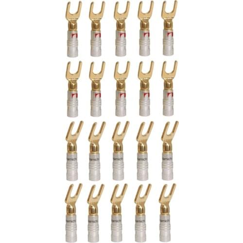 IHFI Nakamichi Banana Connector Y/U Type Brass Speaker Plugs Audio Screw Fork Spade Connector Gold plated binding post 4MM 20pcs