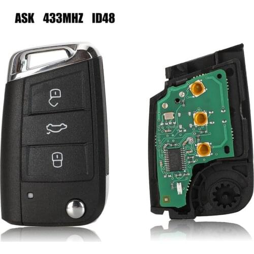Jingyuqin 3 Button 433Mhz With Megamos AES Chip Remote Control Flip Folding Case Fob For Volkswagen V w Uncut Blade Car Key