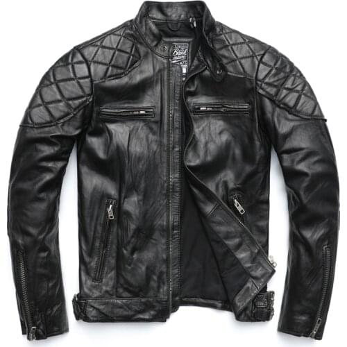 DHL Free Shipping 100% Natural Cowhide Leather Jacket for Men Classic Motorcycle Jackets Spring and Autumn Stand Leather Coat