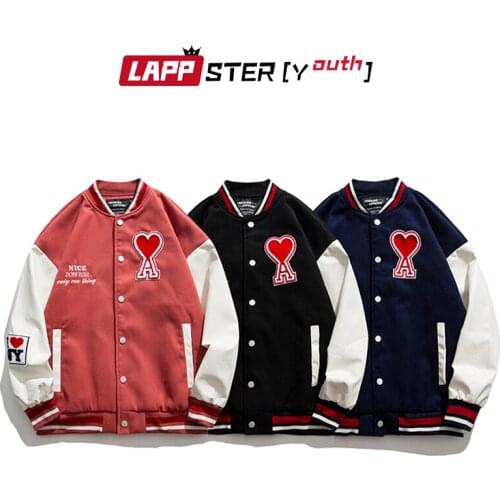 LAPPSTER-Youth Men Love Harajuku Streetwear Varsity Jacket 2021 Mens Oversized College Windbreaker Male Japanese Leather Jacket