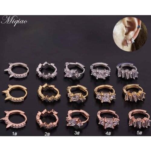 Miqiao 2pcs Fashion Personality Stainless Steel Diamond Round Ear Bone Ring Piercing Jewelry