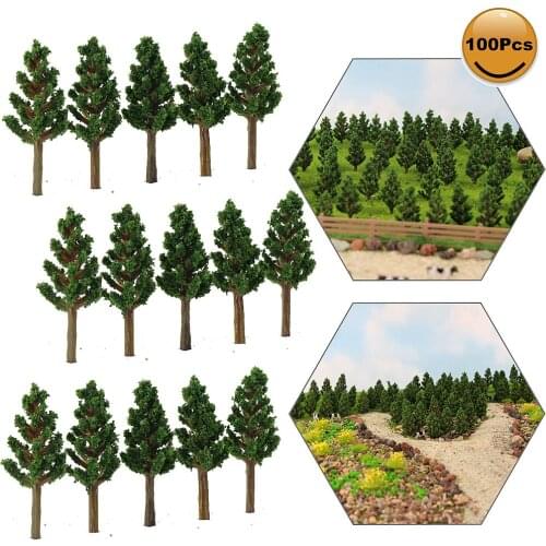 S3812 100pcs Model Trees 1:220 Artificial Pine Trees Deep Green N Z Scale Layout 35mm Architecture for Model Railway