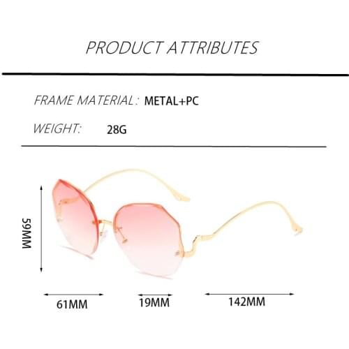 Retro fashion Polygon Frameless Curved temples Sunglasses Women Gold Line Border Exquisite Style Beautiful moment glasses Ladies