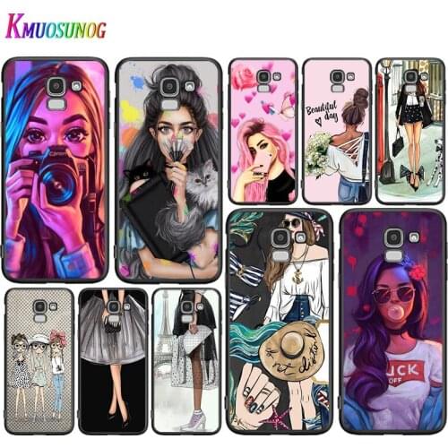 Fashion Female Girl Cover for Samsung Galaxy J8 J7 Duo J6 J5 Prime J4 Plus J3 J2 Core 2018 2017 2016 Black Soft Phone Case