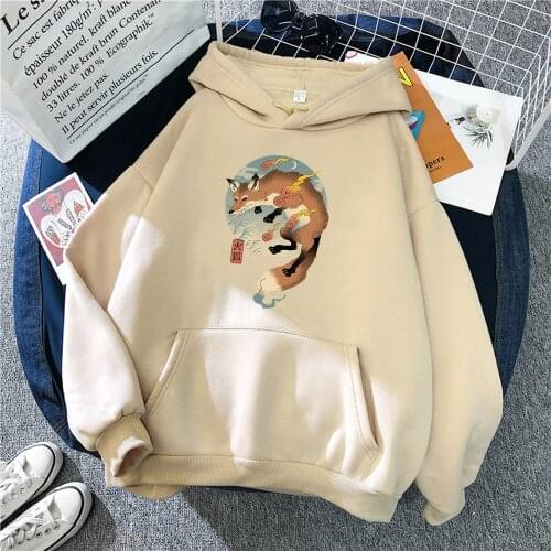 2021 Soft Brand Sportwear Japanese Ukiyoe Firefox Printing Male Sweatshirt Thermal Vintage Men Hoodie Oversized Loose Hoodies
