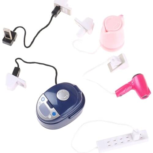 DIY Miniature Dollhouse Bathroom Furniture Accessories Set Bath Hair Dryer Socket Rice Cooker Cell Phone Kettle Home Accessories