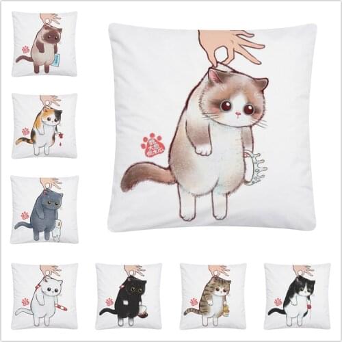 Owner Carrying Kitten Cat Cartoon Pattern Soft Short Plush Cushion Cover Pillowcase Home Sofa Car Decoration Pillowcase 45X45 Cm