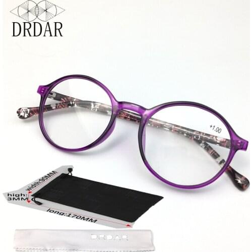 New 2020 Womens Reading glasses 6805 purple Round Large frame Hyperopia glasses Give grandma gift +125 +225..+400