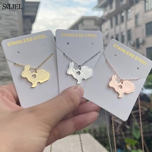 Cute Bunny Rabbit Necklaces for Women Girl Stainless Steel Heart Animal Necklace Jewelry Birthday Gifts Child Collier female