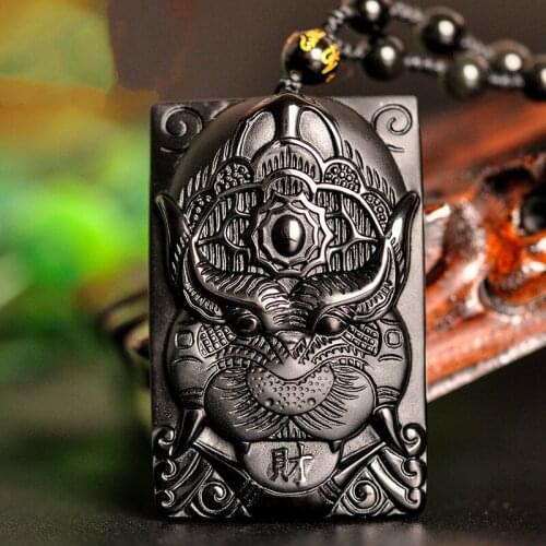 Natural Black Obsidian Pixiu Jade Pendant Necklace Carved Chinese Fashion Jewelry Charm Amulet Accessories for Men Women Gifts