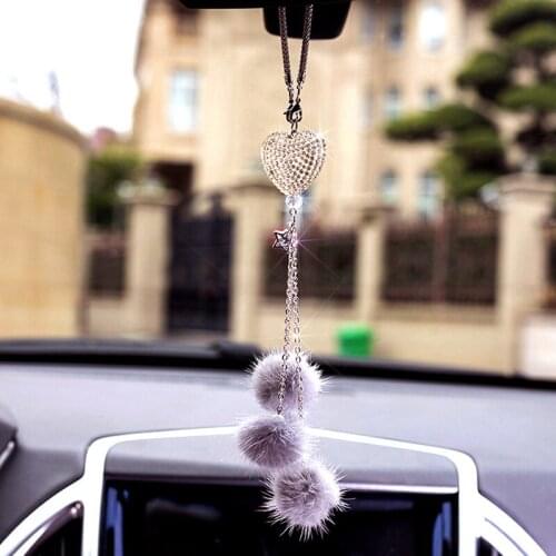 Lucky Car Pendant Mink hair Crystal Diamond Ball Hanging Ornaments Auto Rearview Mirror Suspension Decoration Accessories Gifts